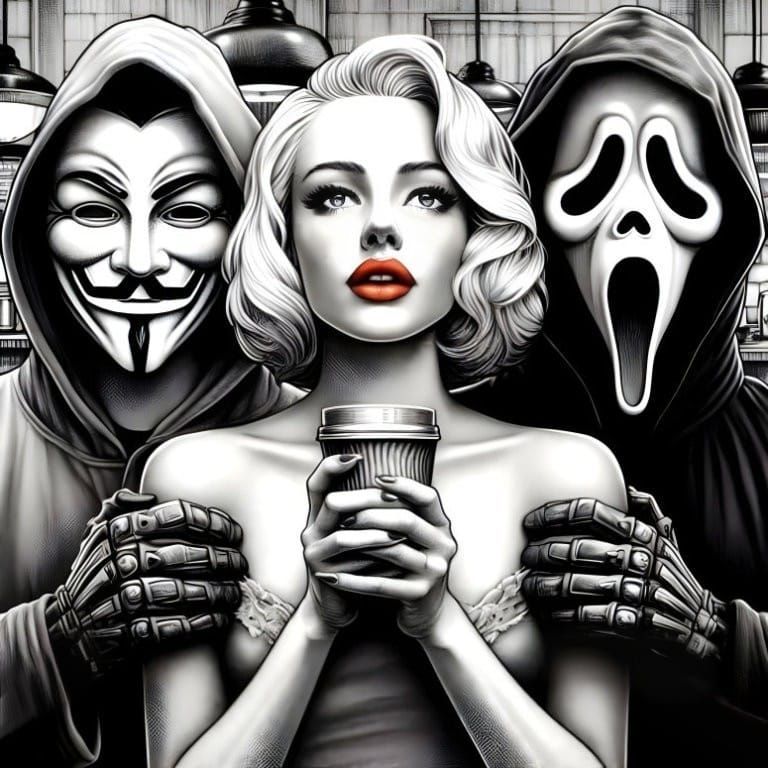 Well-known recurreing characters sharing a coffee