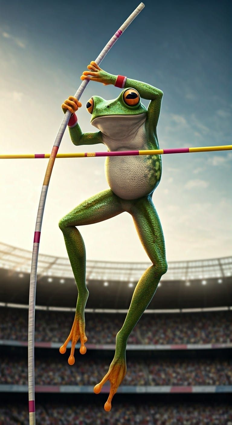 Pole vault jumping frog  by @Novael