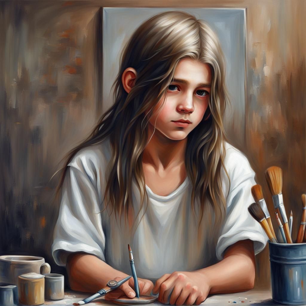 Most beautiful long hair boy painting - AI Generated Artwork ...