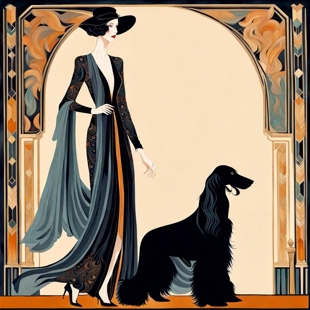 A Lady and her Afghan Hound - AI Generated Artwork - NightCafe Creator