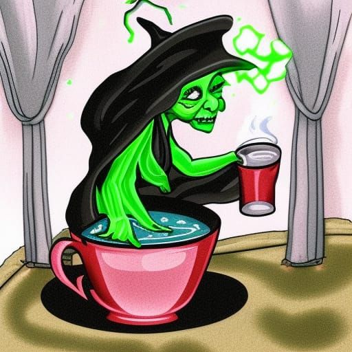 Creepy Witch Stirring Cauldron in Dark Cave