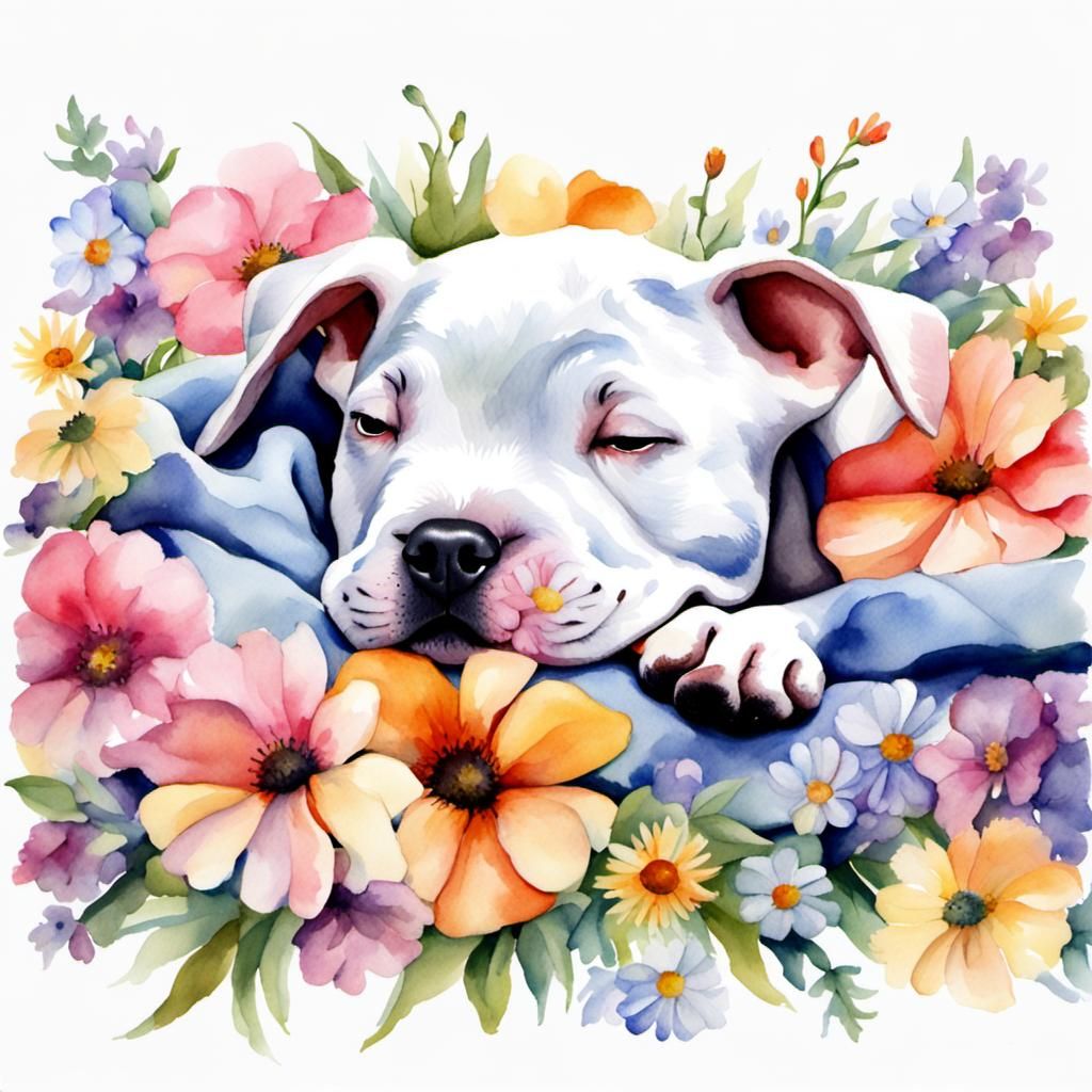 Pitbull in flowers