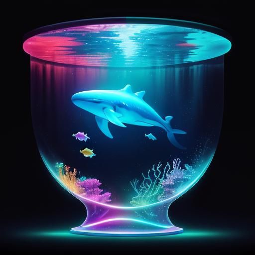 Underwater view of a huge fantastical glowing transparent gl...
