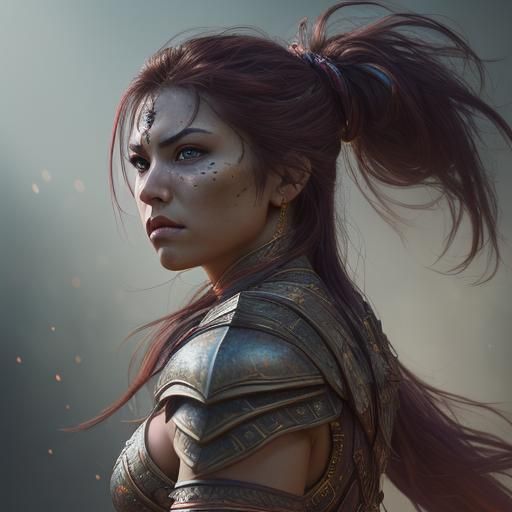 Warrior woman in action, HDR, Hyperrealistic, concept art, i...