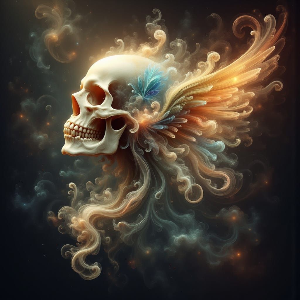 Cosmic Skull in Ethereal Art Nouveau Style