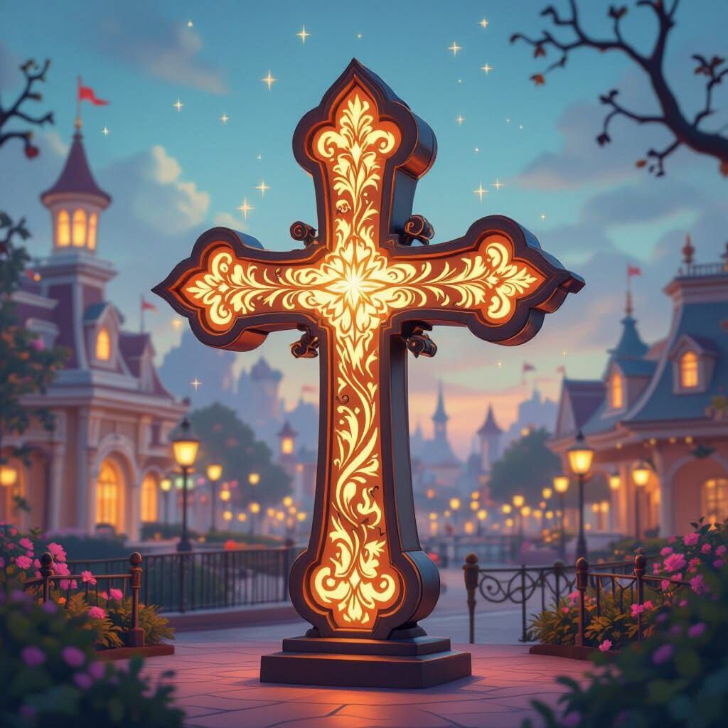 Whimsical Fantasy Cross in Disney Fairytale Style