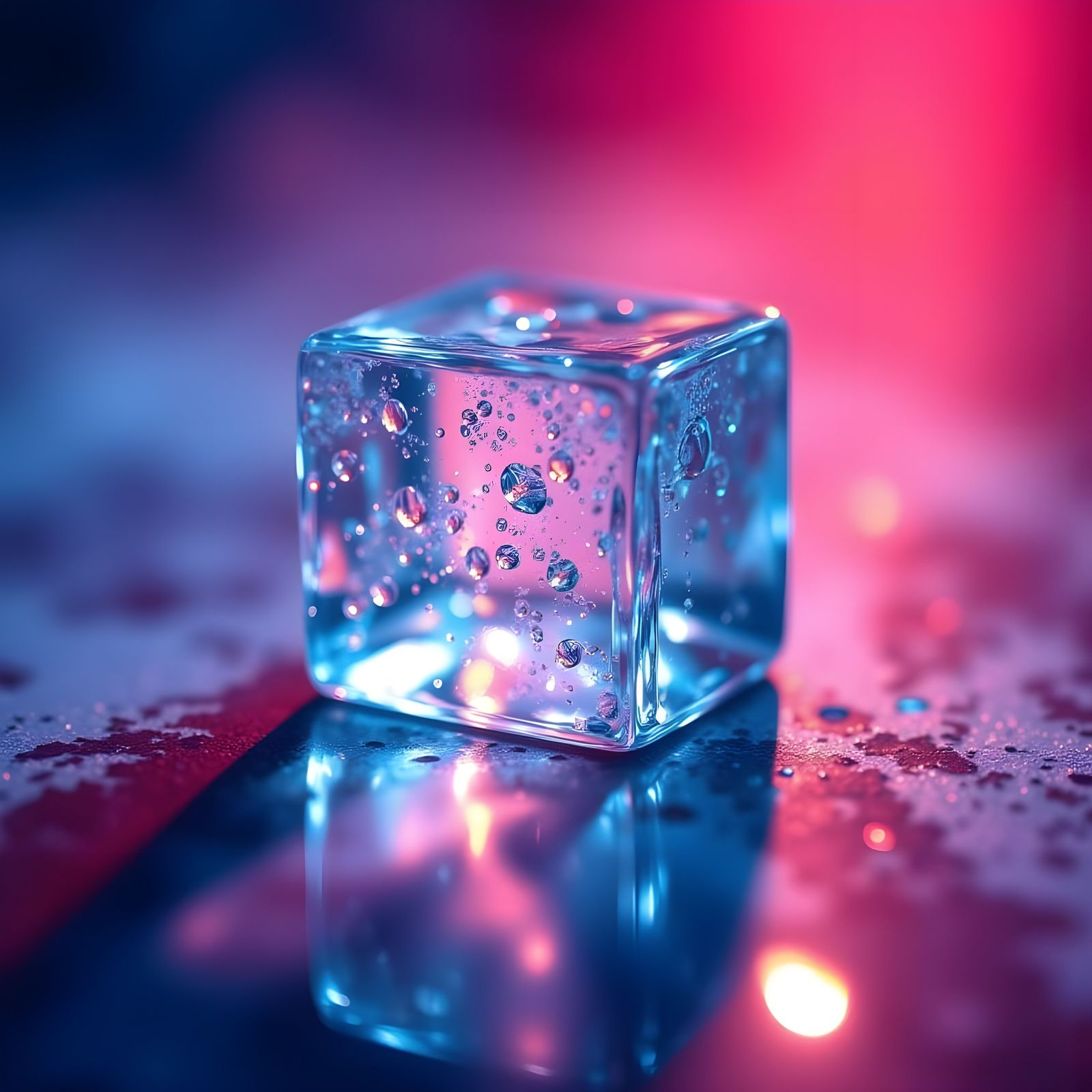 Hyperrealistic Ice Cube in Vibrant Splash Art