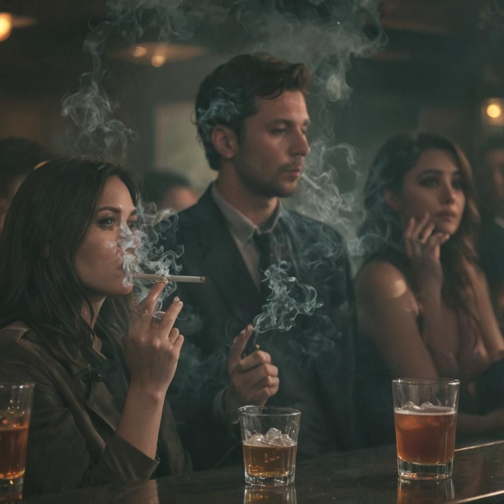Man Playing Pool in Smoky Bar, Photorealistic Style