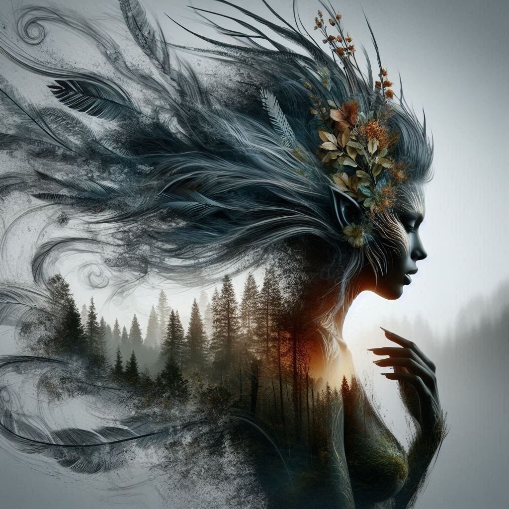 double exposure beautiful fantasy portrait landscape..