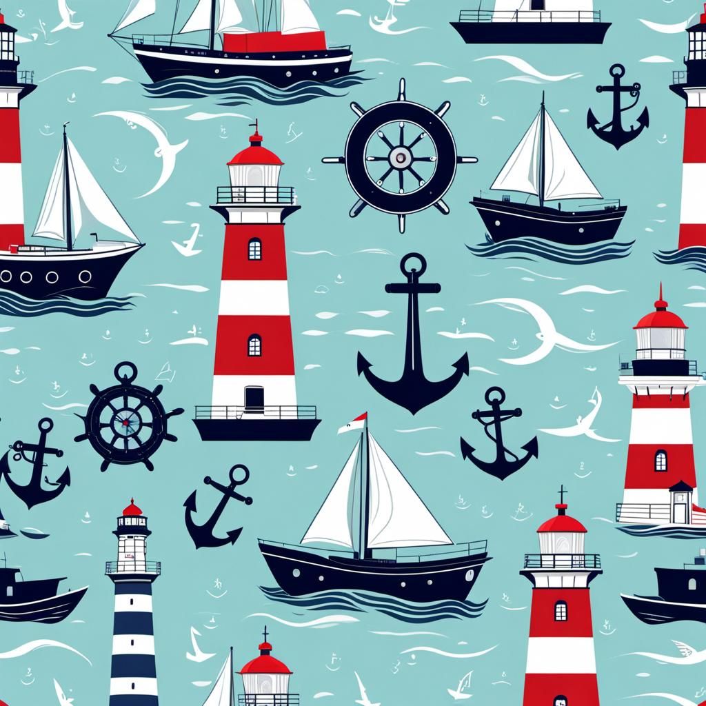  Nautical lighthouse, anchor, sailor. Boat.