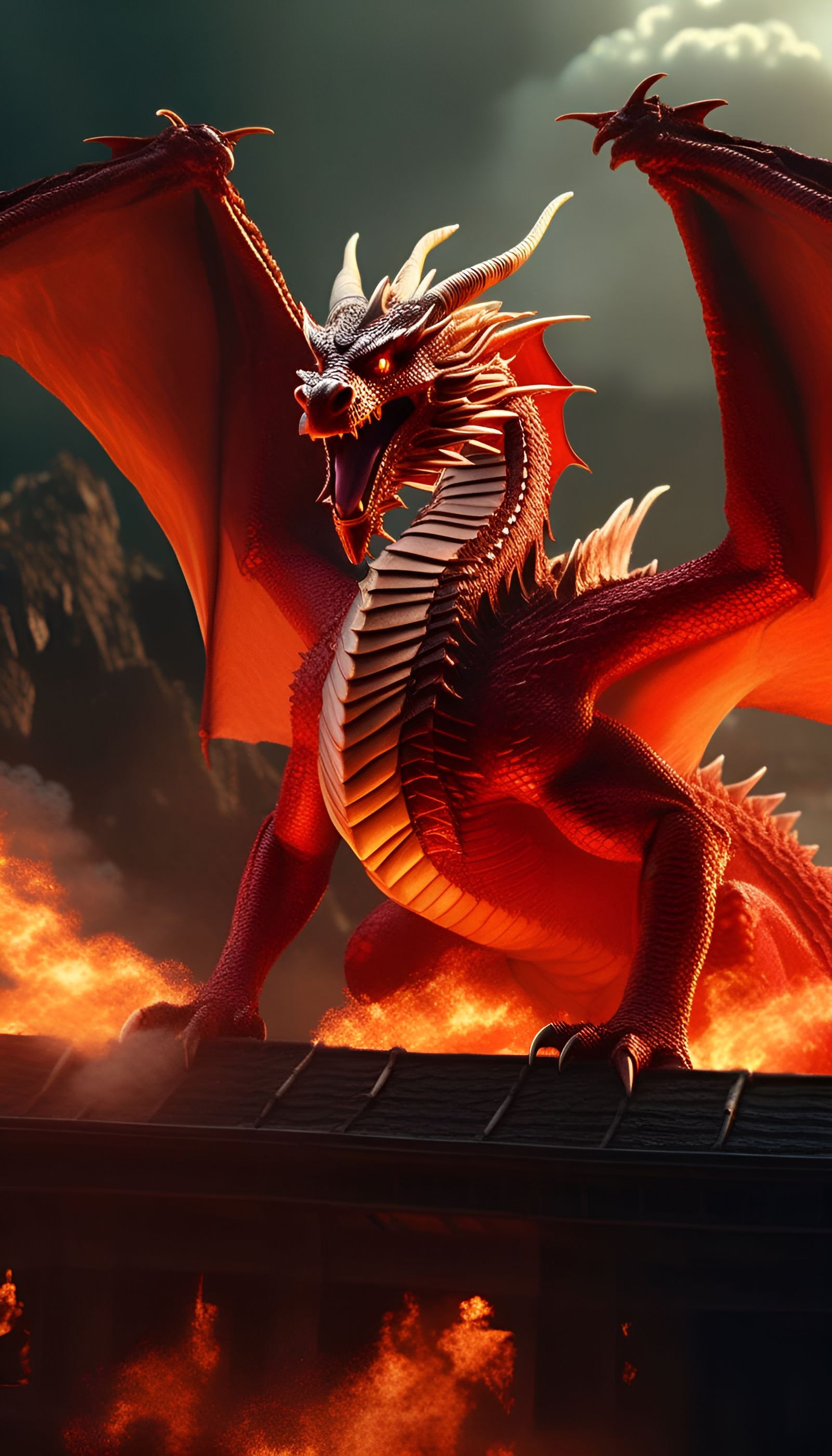 Red dragon breathing fire, Epic cinematic brilliant stunning intricate ...