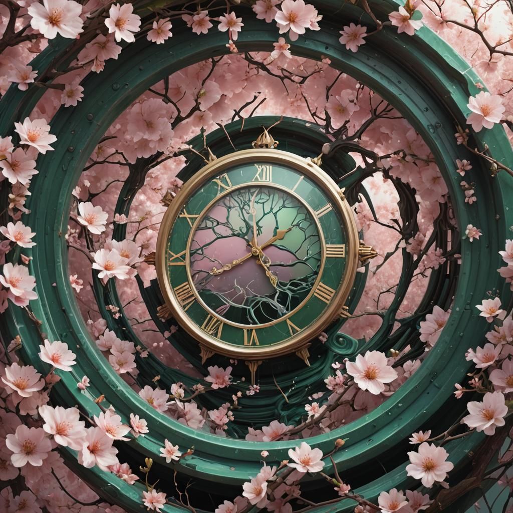#surreal-september,
"hyperrealistic digital artwork,
a clock with hands in a clock with hands in a tunnel of unreal shap...