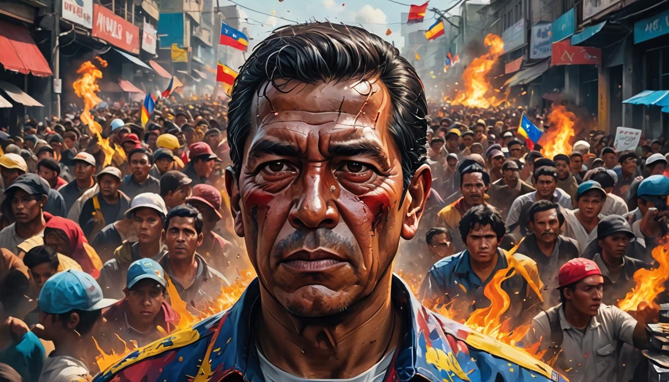 A chronological collage of key events in Venezuela from the Chávez era to the present, including images of protests, foo...