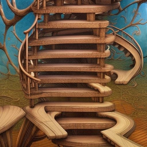 Surreal Stairway to Nowhere in Cosmic Fantasy Style