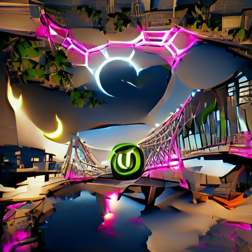 solarpunk bridge hopeful Unreal Engine steam neon night