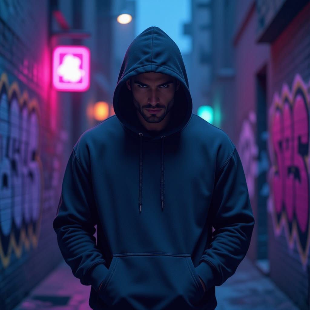 Handsome Man in Hoodie in Urban Alleyway