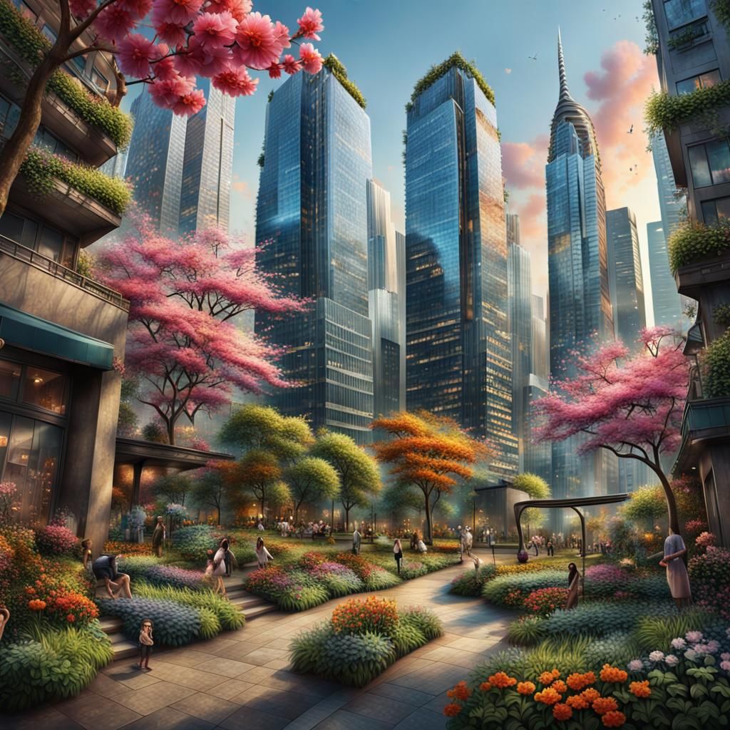 A visually stunning artwork blending the urban and natural w...