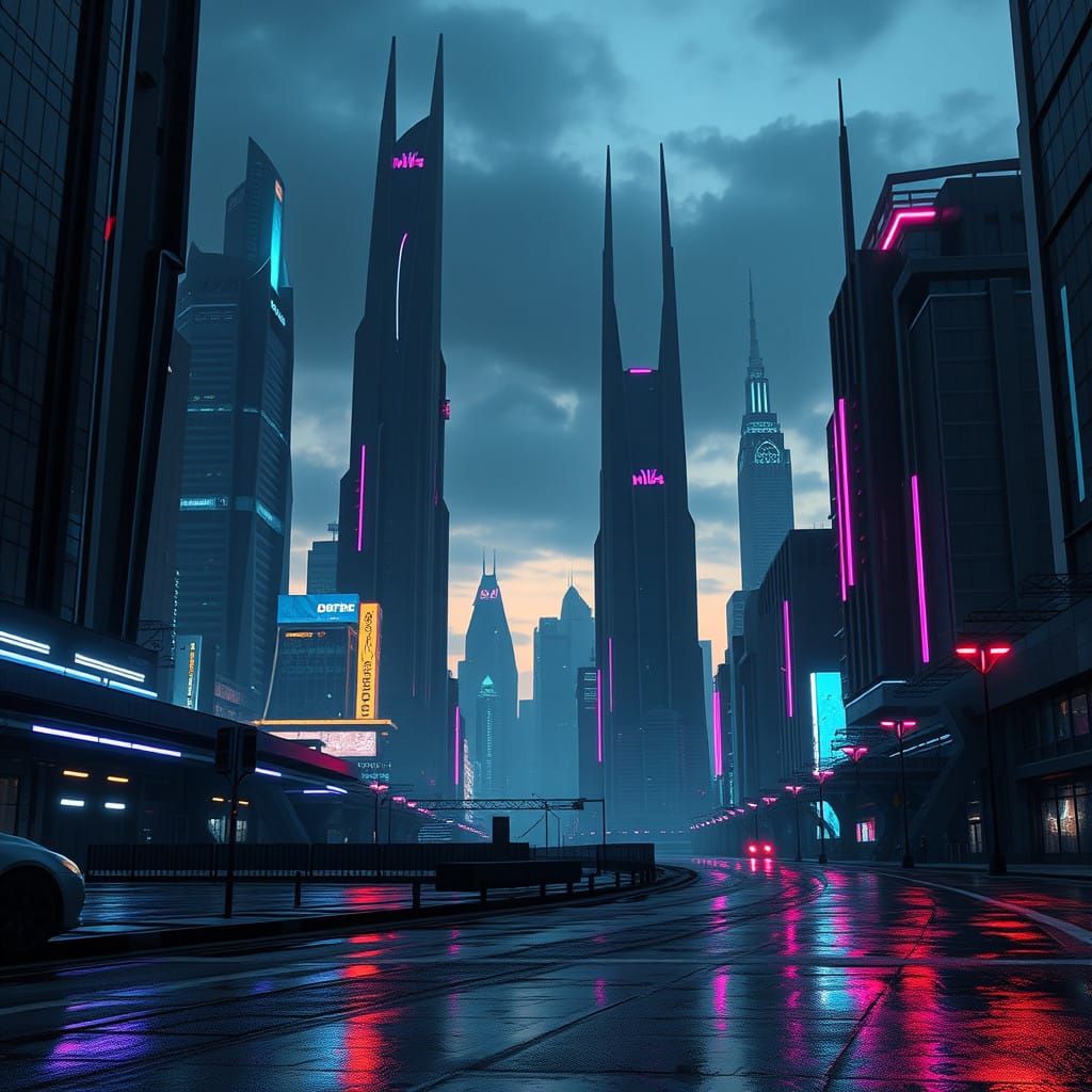 Futuristic Metropolis at Dusk, Inspired by Blade Runner