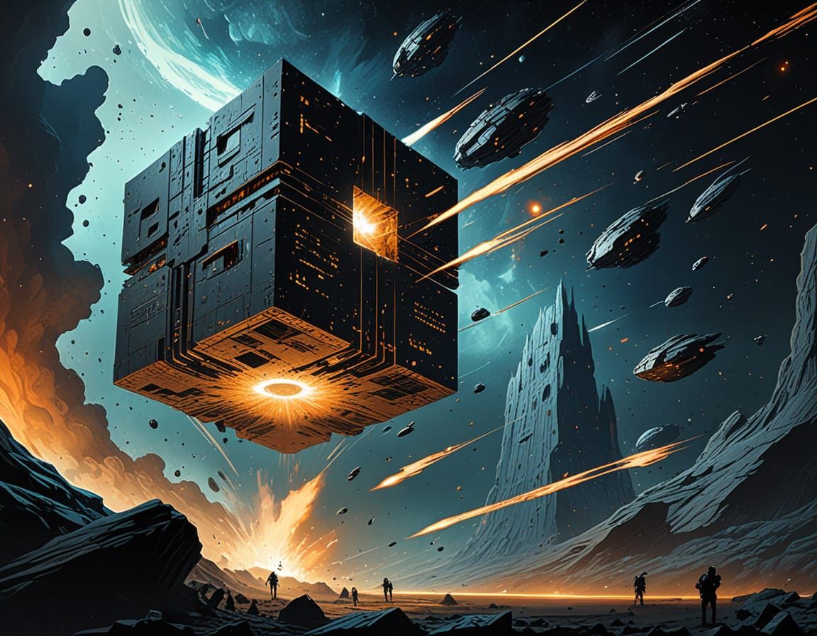 A Borg Cube versus The federation fleet, star trek, dynamic epic moment, the cube is the center of the picture, laser beams, phasors and pha...