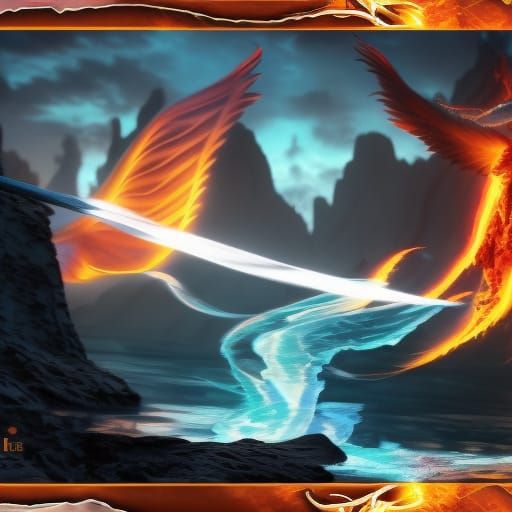 fire and water and wind and earth elemental divine god phoen...