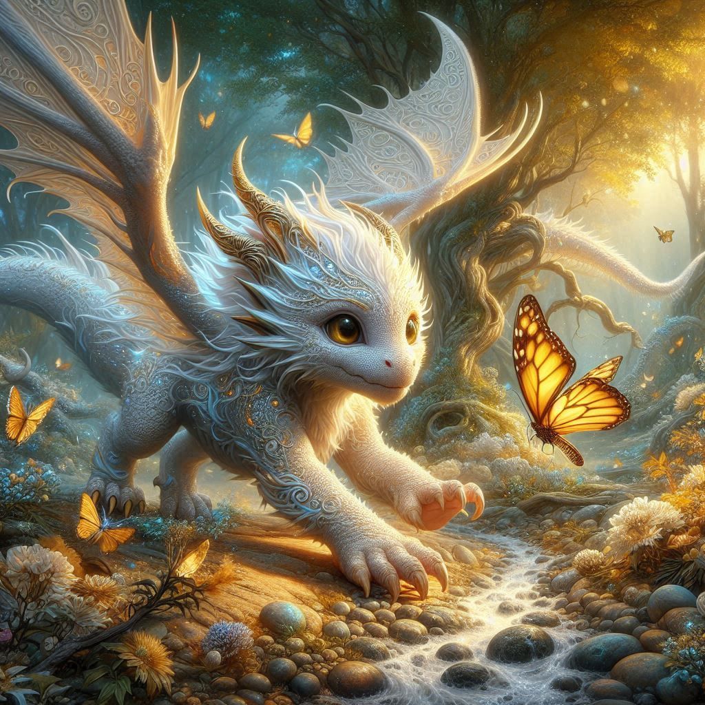 Baby dragon chasing butterflies 2