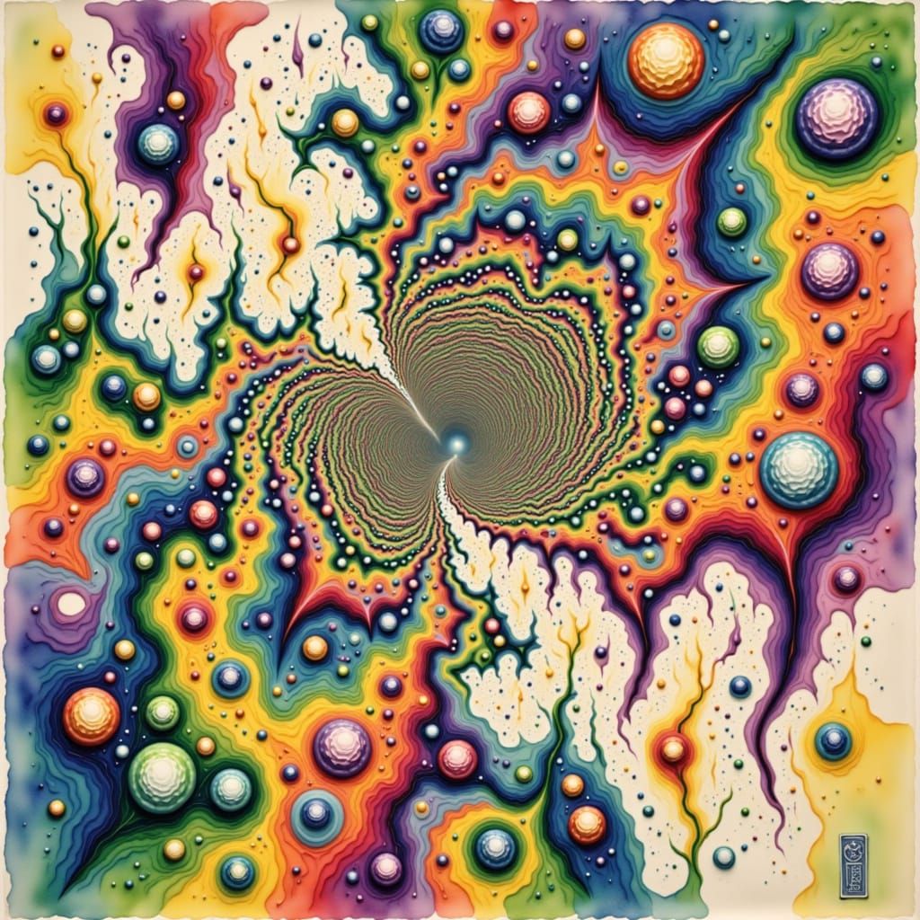 Psychedelic Kaleidoscope Tunnel of Repeating Patterns in Wat...