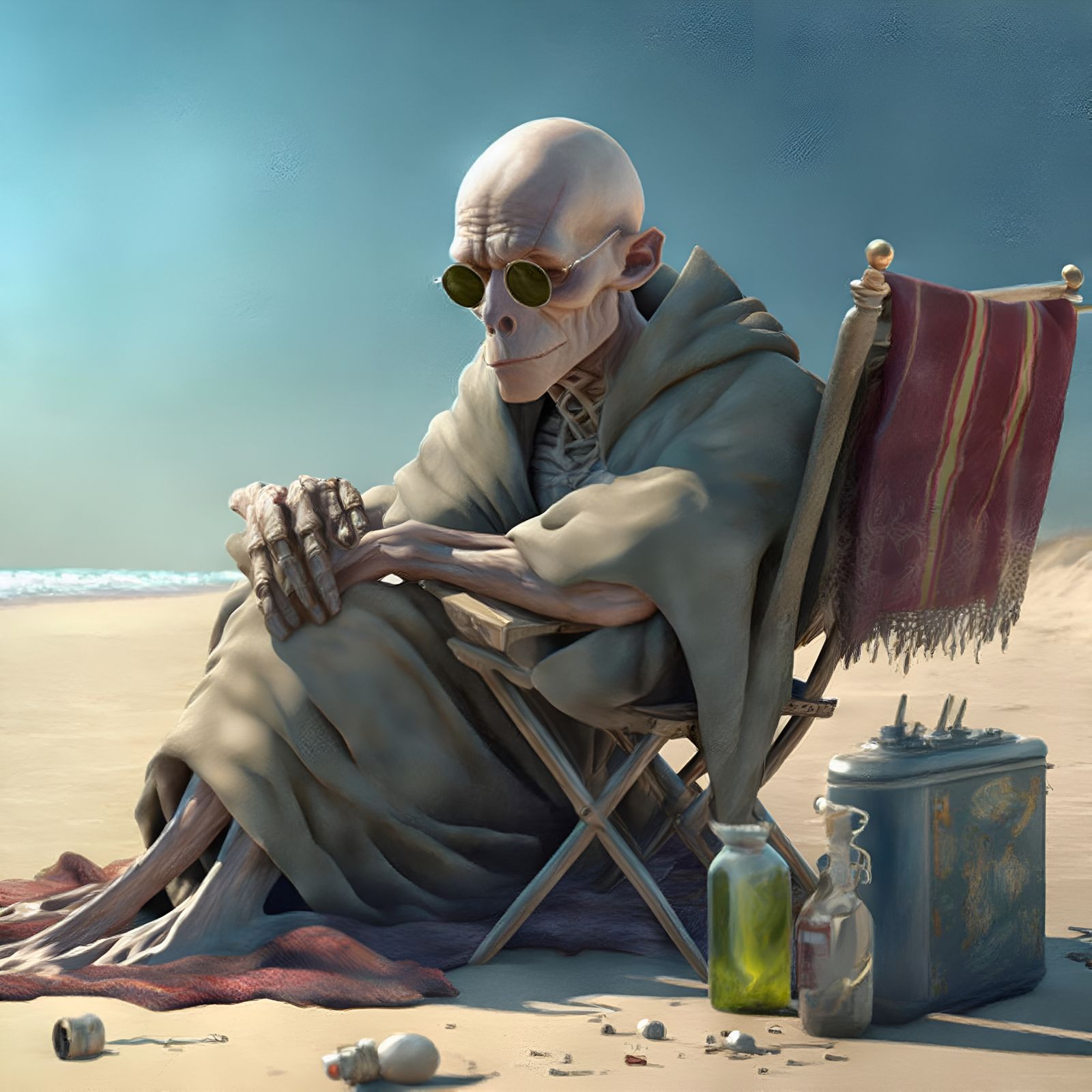 Midjourney v4: Beach Voldy Returns for some R&R