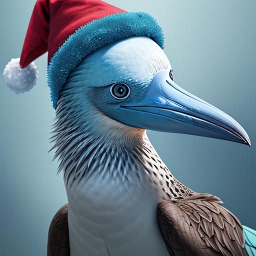 Bluefooted booby wearing a christmas hat AI Generated Artwork