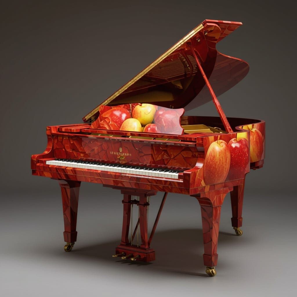 Surreal Piano Constructed from Various Fruits
