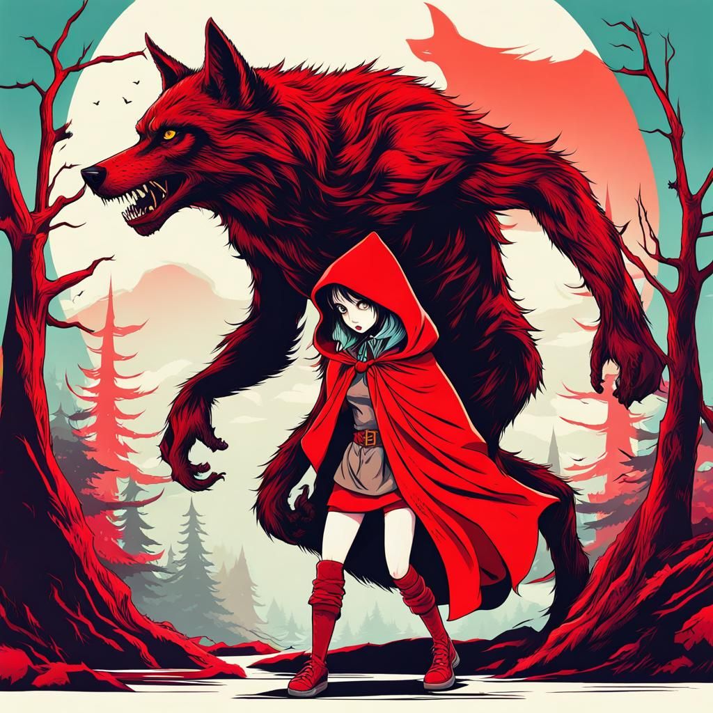 Little Red Riding Hood By Day; Werewolf By Night. - Ai Generated 