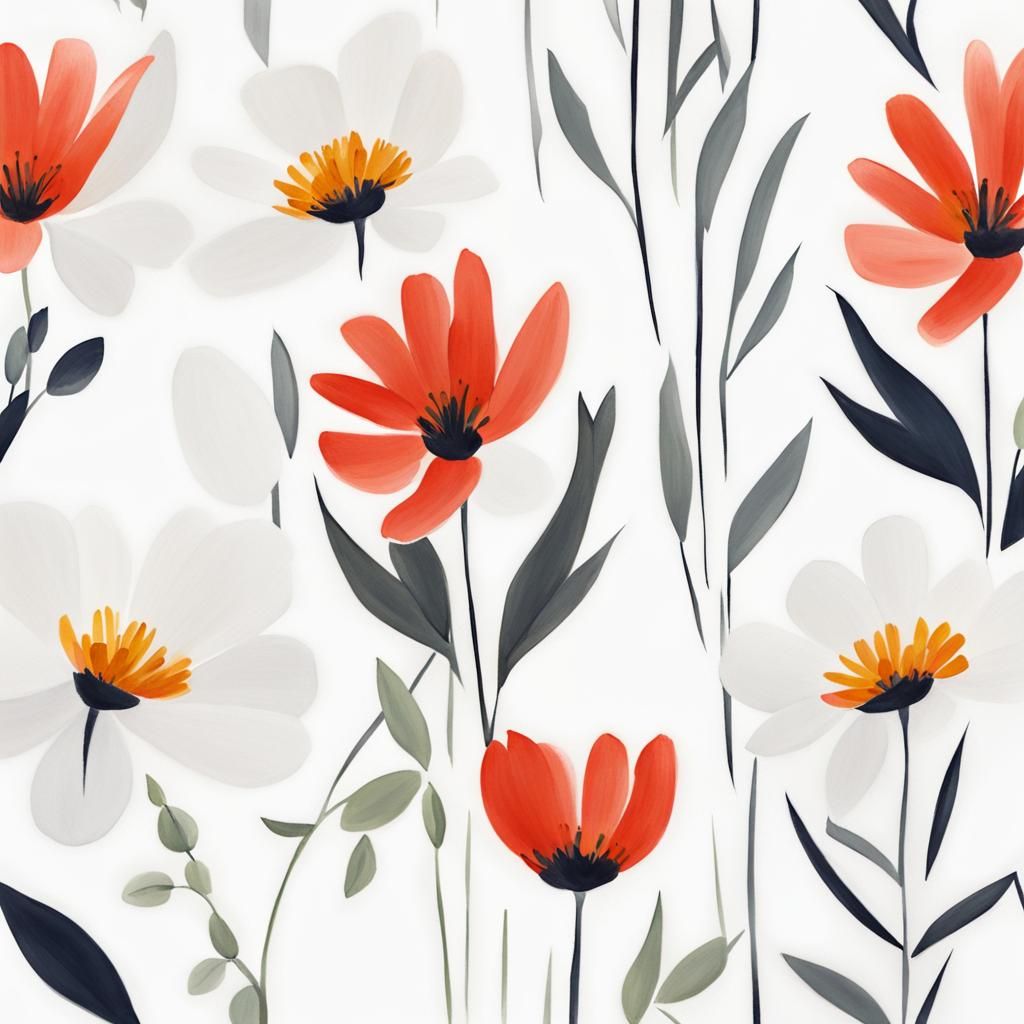 Minimalist flowers white background asthetic art