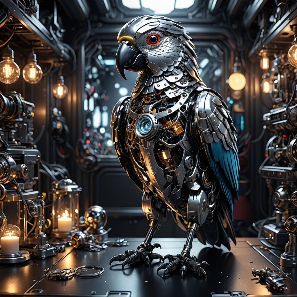Polly the cyborg parrot 🦜   by @Artificial Artistry