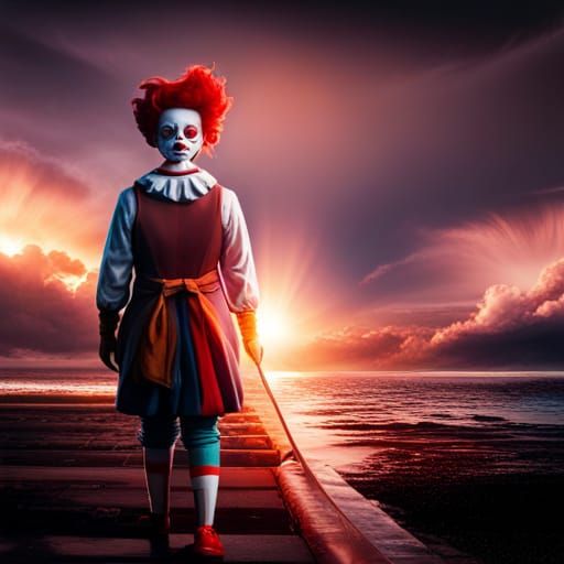 a whimsical clown, pennywise, creepy, highly detailed, intri...