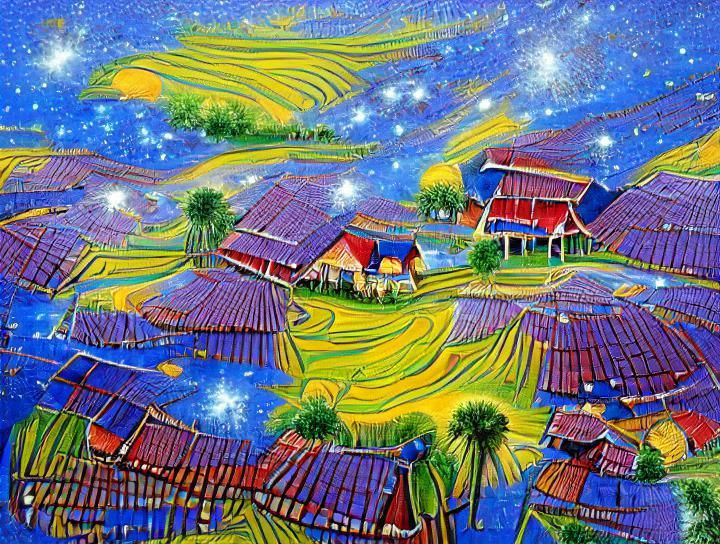Vietnamese village with rice field