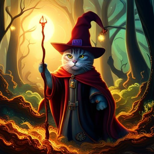 Wizard Cat with Staff  by @EuphoricPattern