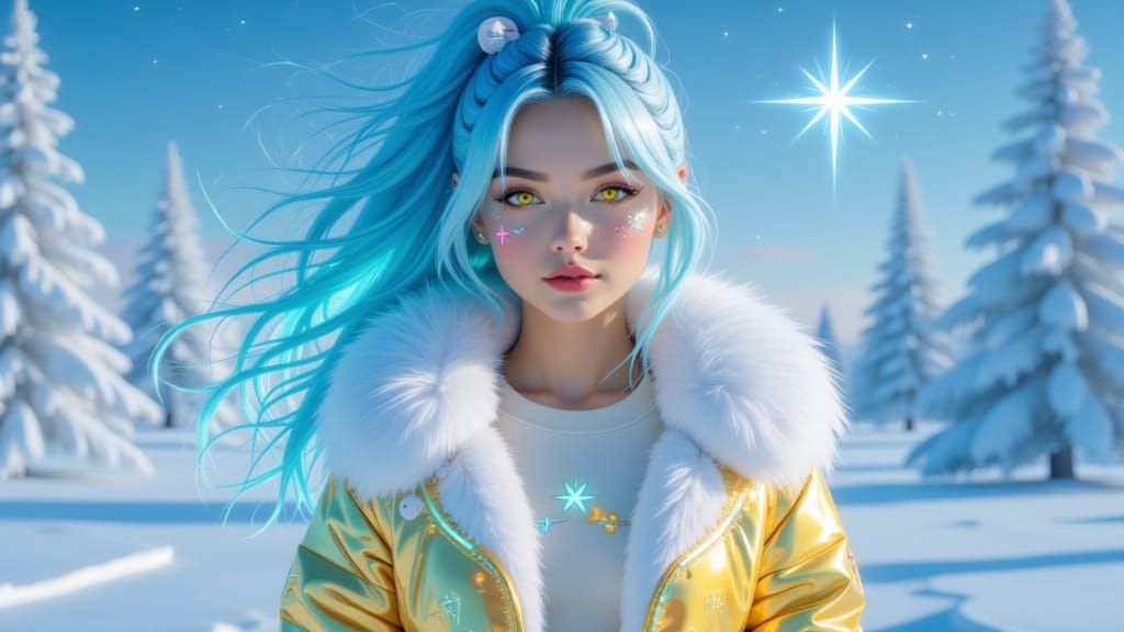 <lora:Aurora:1.0> Female, with fluffy, wearing a croptop, in a arctic,