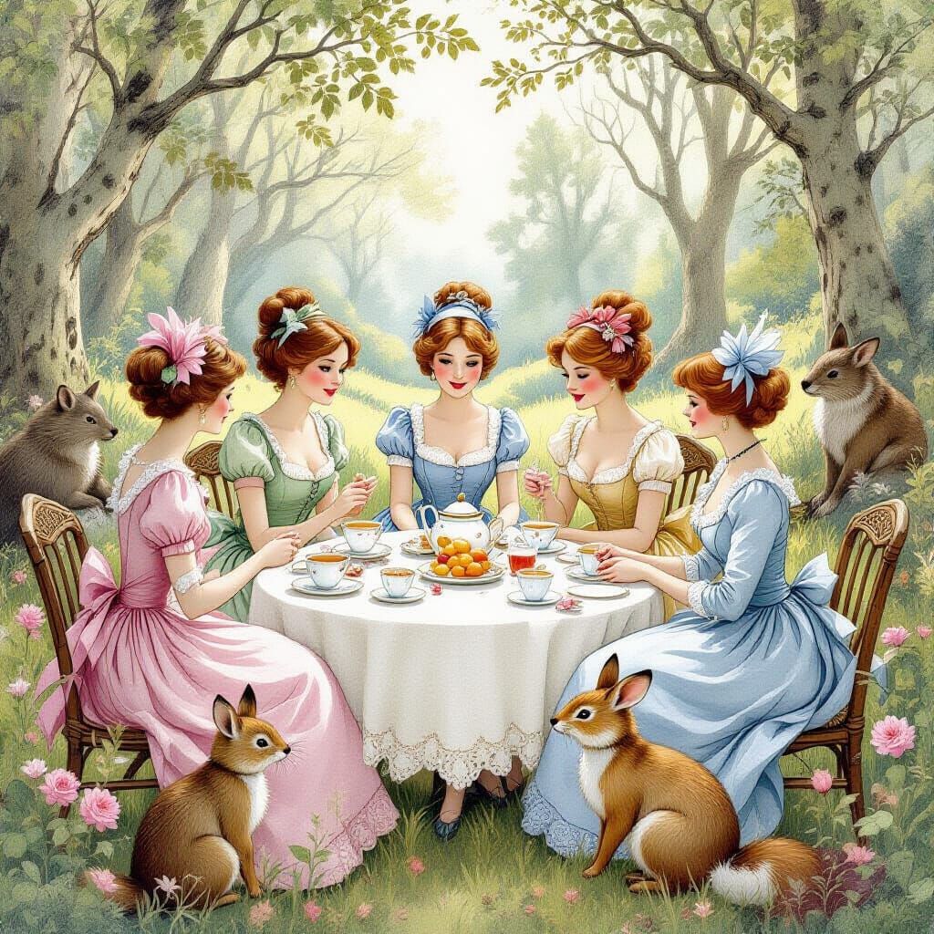 Tea party with elegantly dressed women  by @AJ