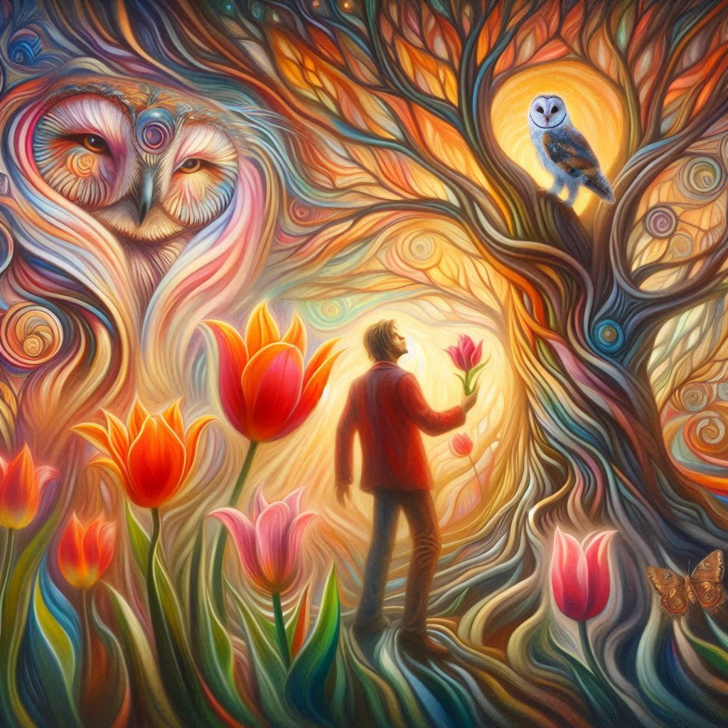 Man in Red and the Whisper of Tulips