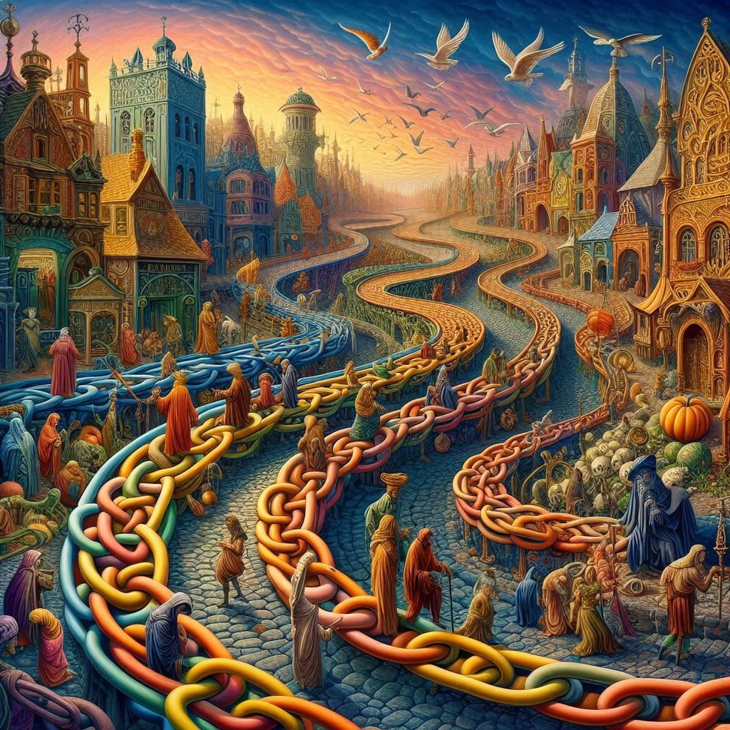 The chains are velvet, soft and sweet, Wrapped in colors, in every street. We choose our paths with careful grace, But a...