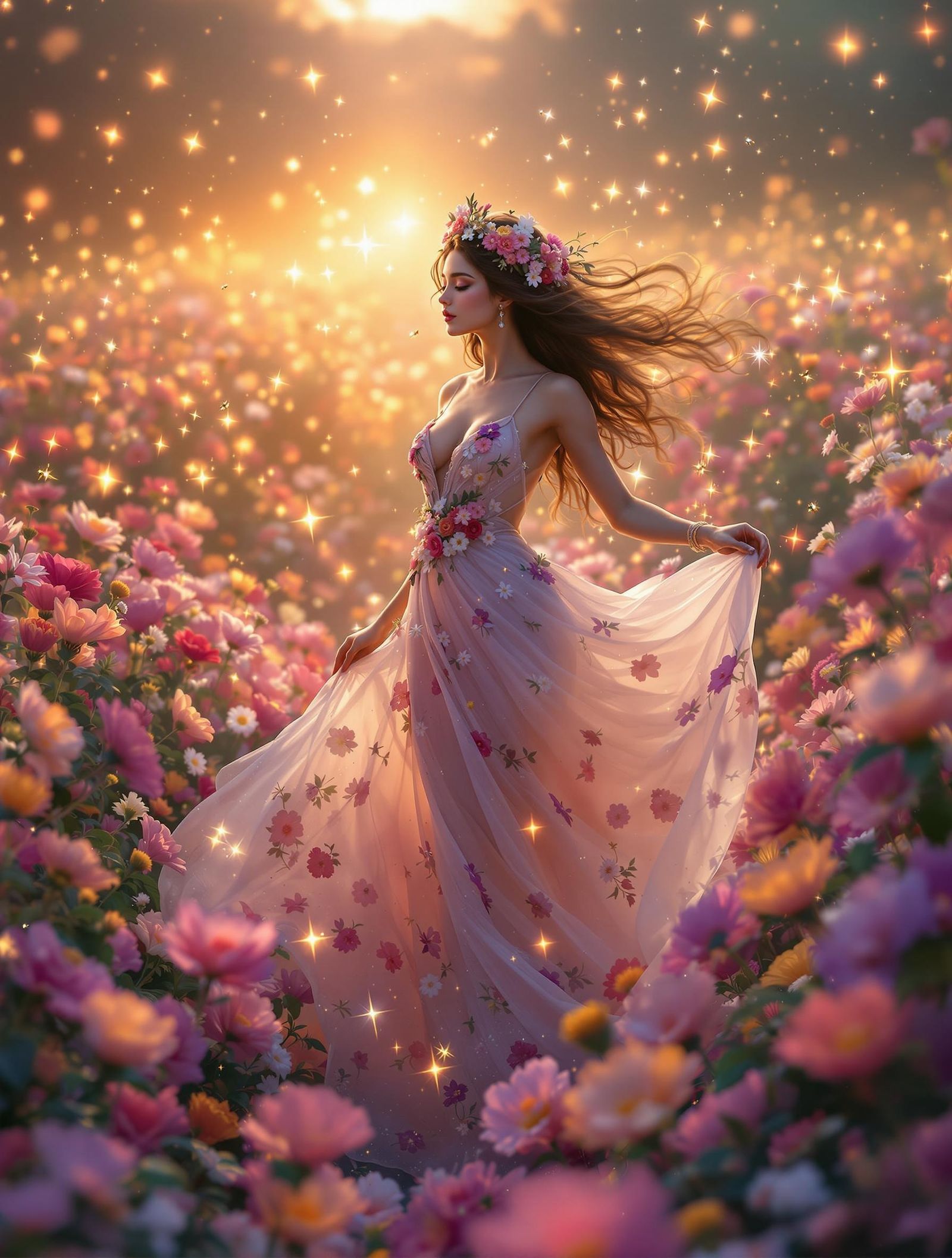 When she dances happily in the garden