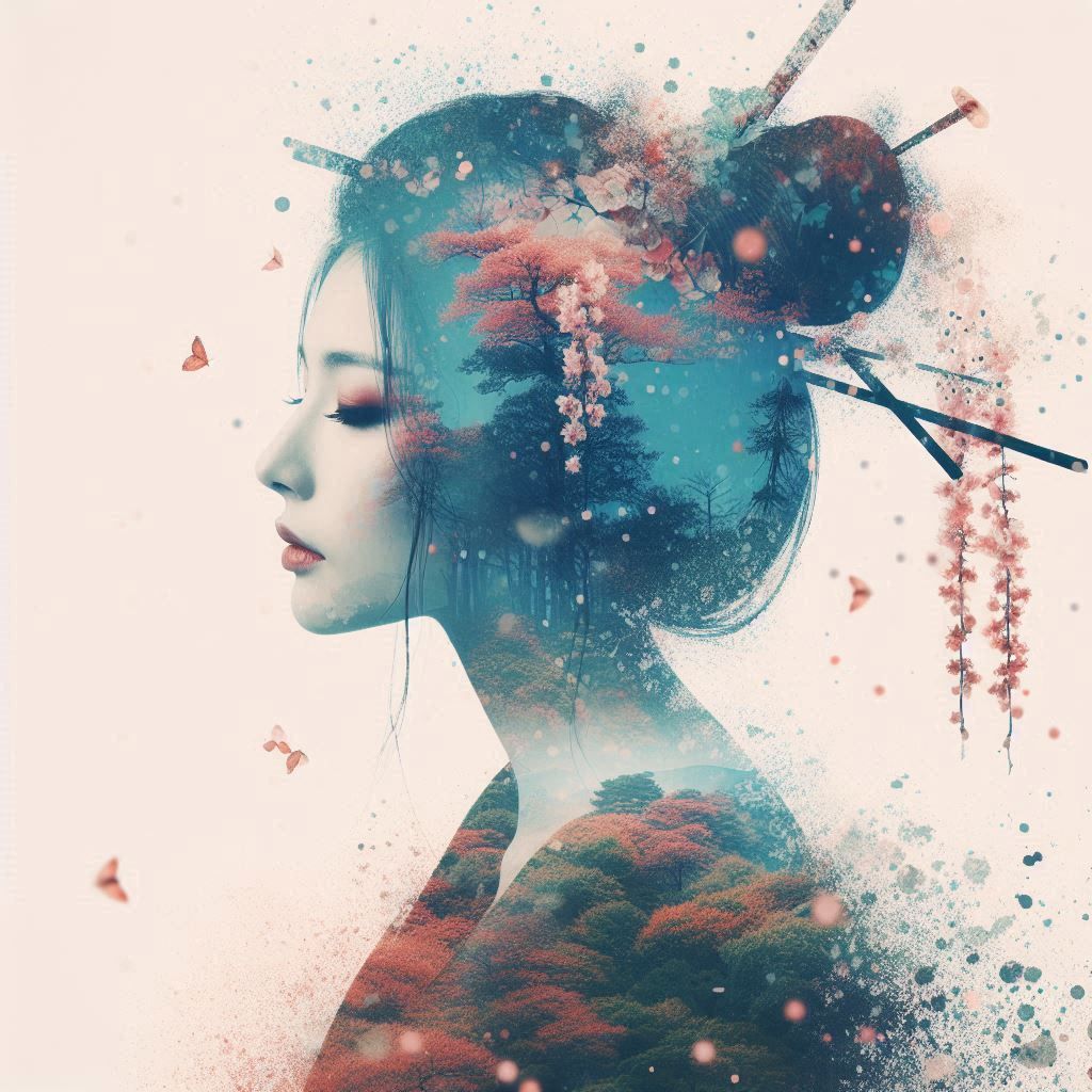 double exposure beautiful fantasy DALL-E 3 portrait landscap...