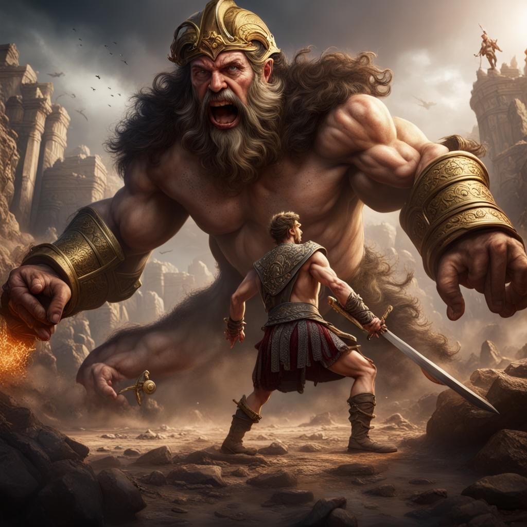 King David, fighting Goliath!!! - AI Generated Artwork - NightCafe Creator