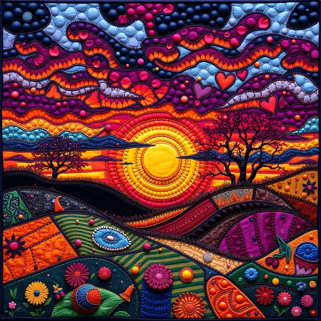 A Patchwork Quilt, Surreal Sunset  by @ArtMew94