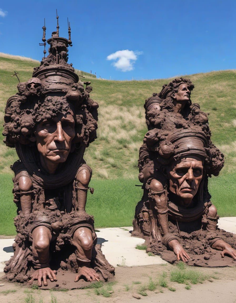 Surreal Landscape with Shepherds and Lions