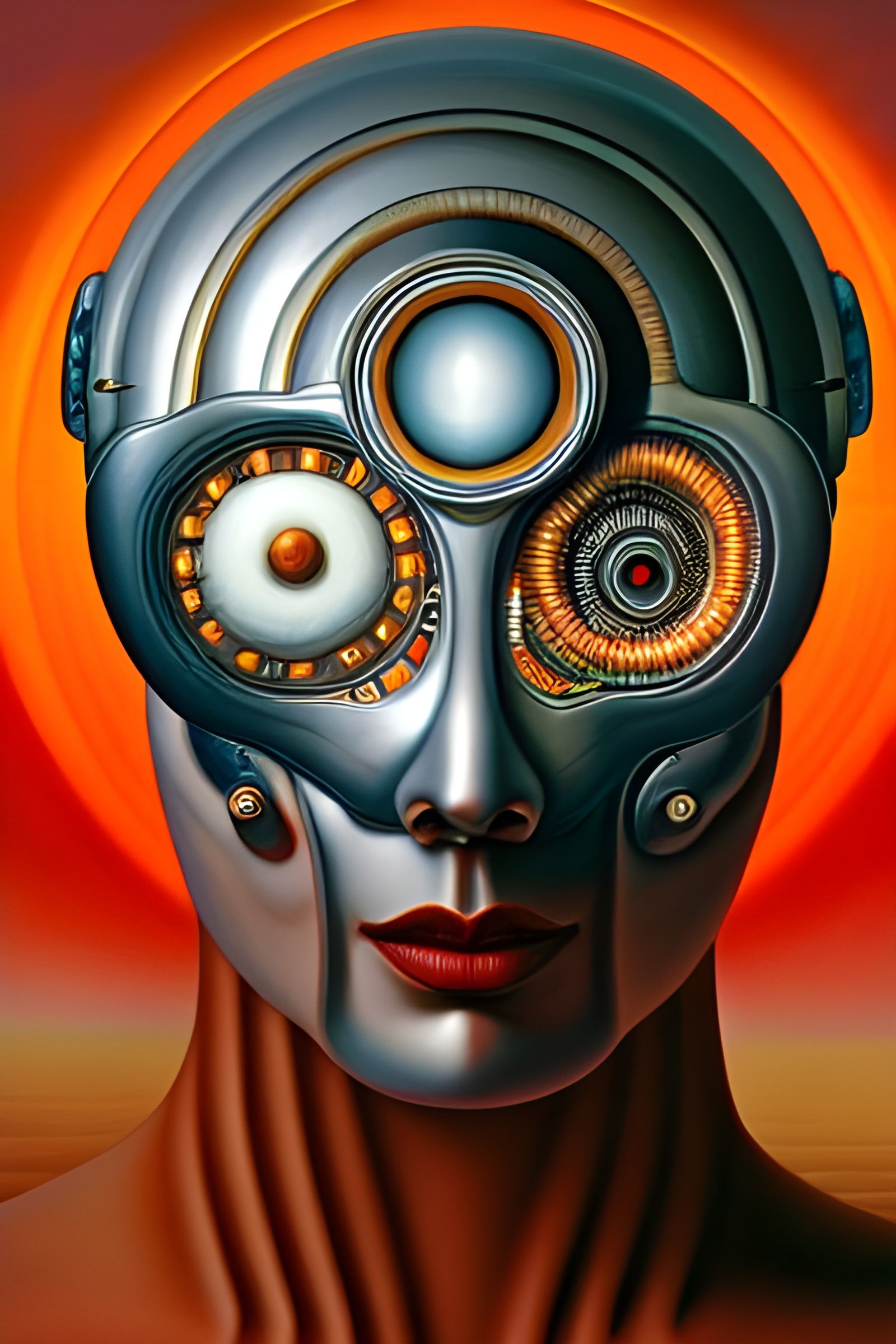 Analog Cyborg Portrait in Surrealist Style