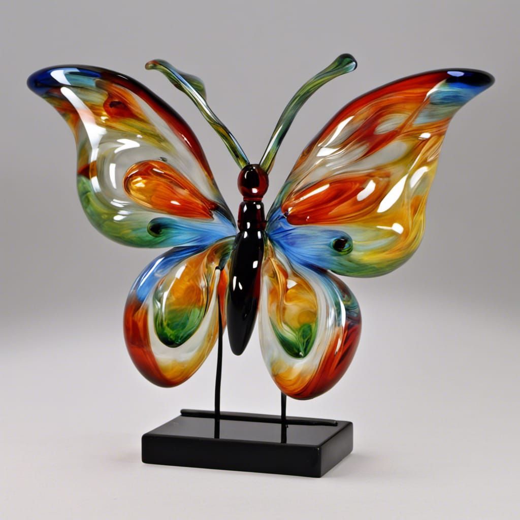 A large Murano glass blown colorful butterfly Venetian glass...