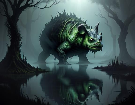 a bullywug in a swamp