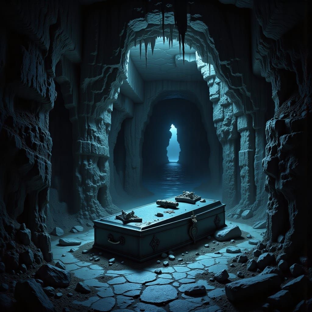 <lora:Dragon lair:1.0> imagine a vampire living in an abandoned castle dungeon, casket in background.