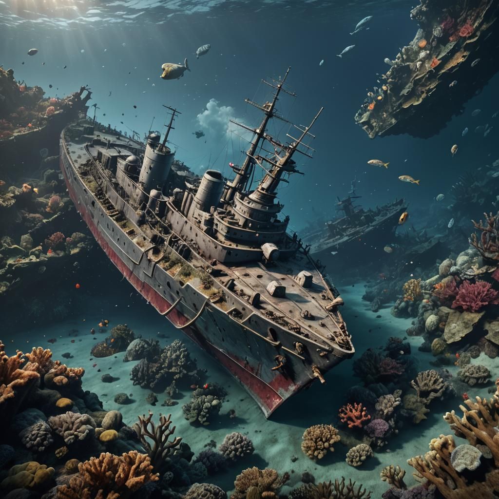 A Sunken British World War 2 Destroyer On The Bottom Of The Ocean AI a-sunken-british-world-war-2-destroyer-on-the-bottom-of-the-ocean-ai