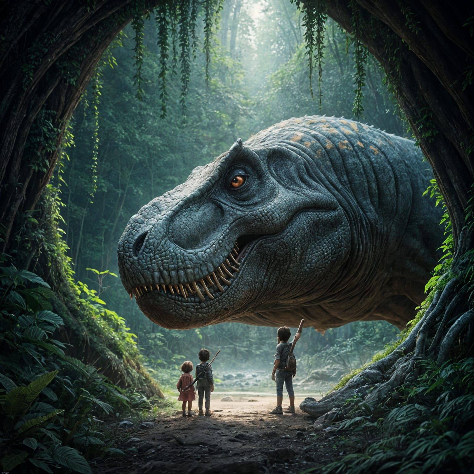 T Rex and kids   by @Dometi George